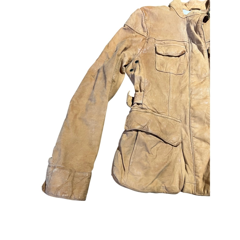 Vintage Banana Republic Genuine Leather Tan Bomber Moto Jacket 2007 Safari Camel - Picture 3 of 14